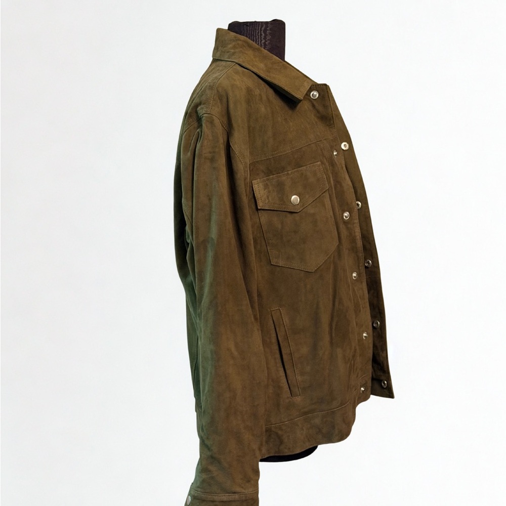 Men's Suede Jacket Olive Green Size Large - Picture 3 of 5